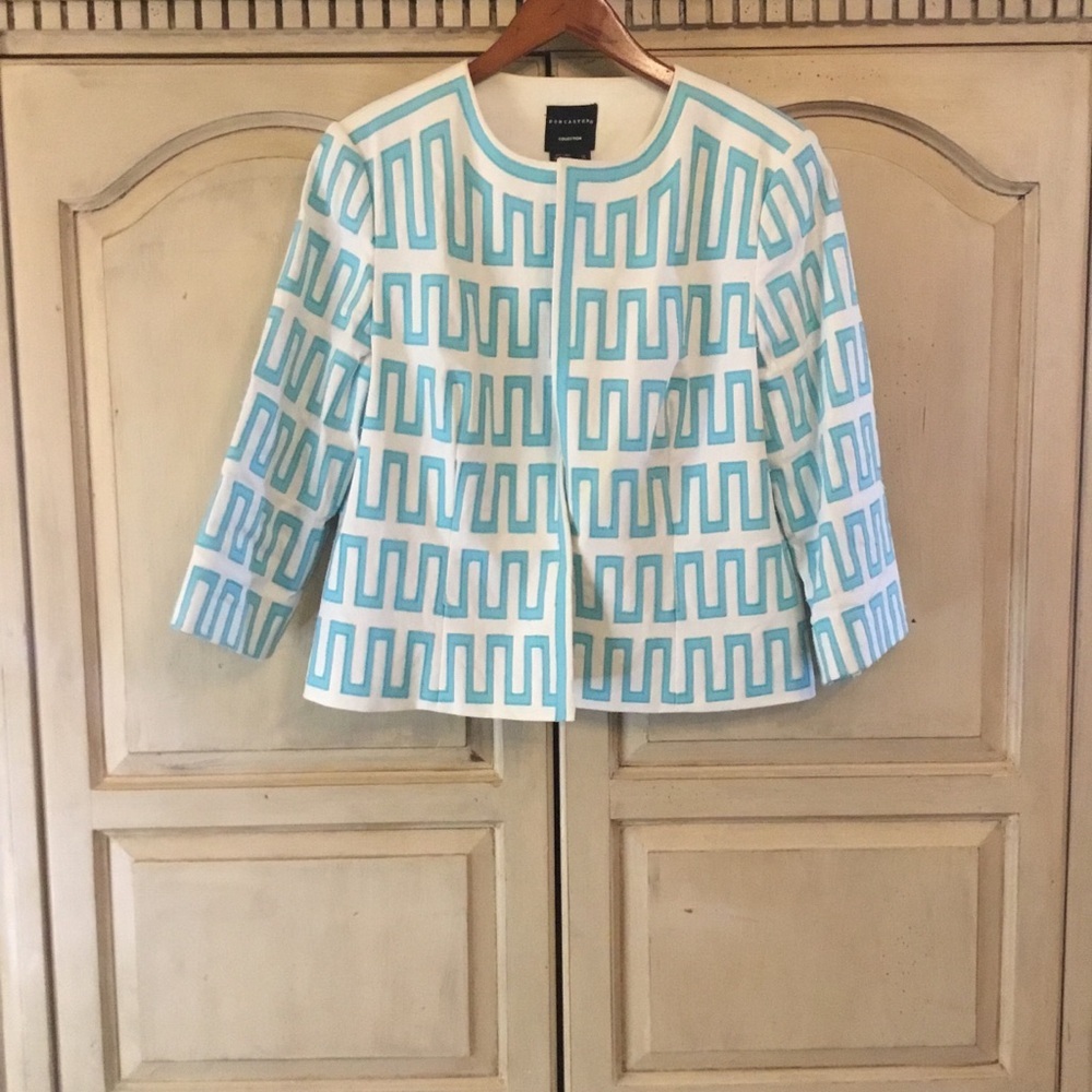 Geometric Patterned Jacket - Blue and White - Picture 1 of 3